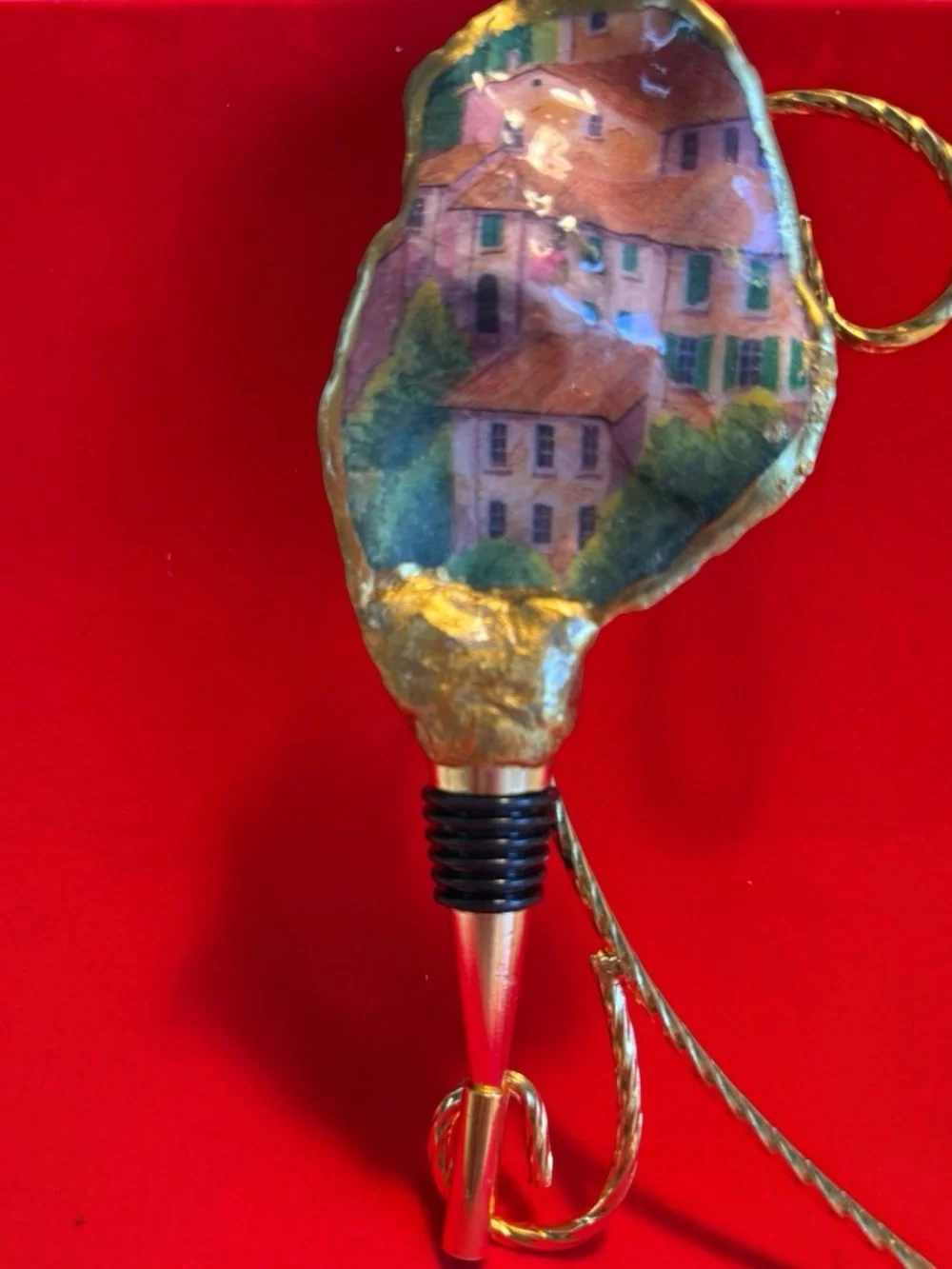 Custom Italian Village Wine Stopper – Gold and Multicolor